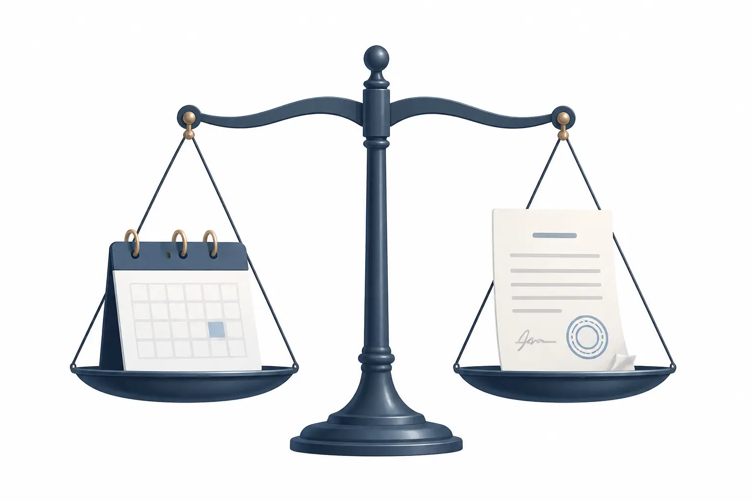 Balance juridique illustrant l’entretien annuel obligation entre calendrier de bureau et contrat tamponné