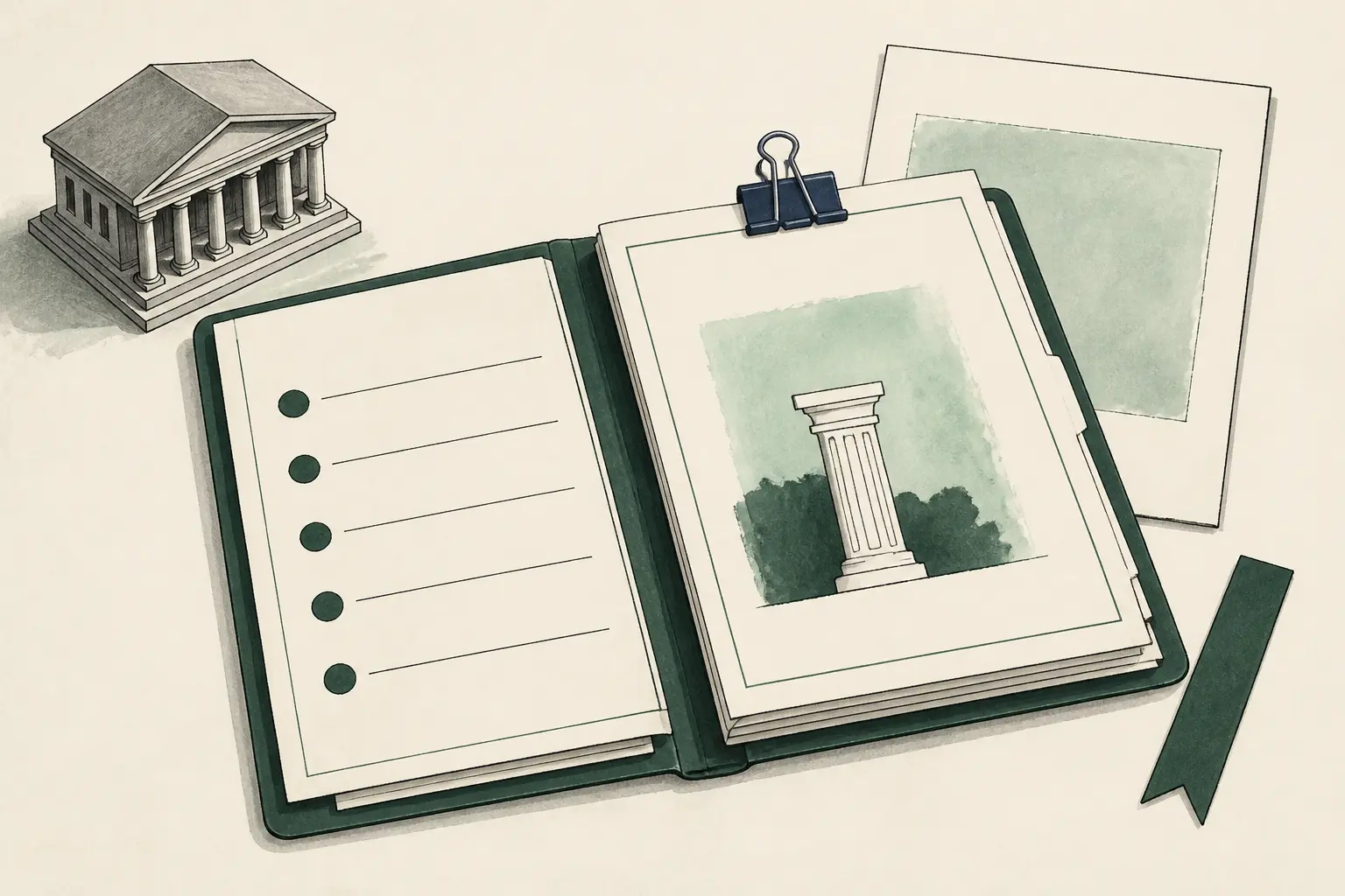 Illustration éditoriale de l’arret blanco : dossier juridique ouvert, tribunal stylisé et page d’arrêt mise en avant.
