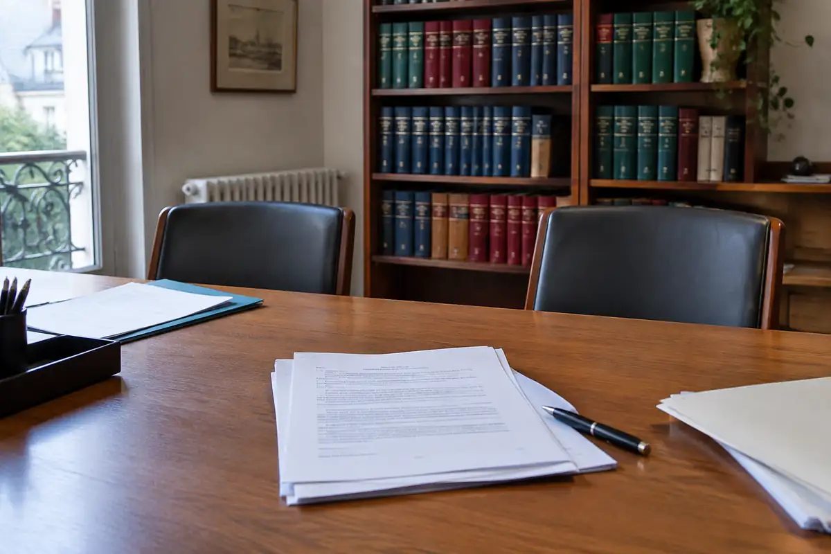 Acte de donation et stylo sur le bureau d'une étude notariale